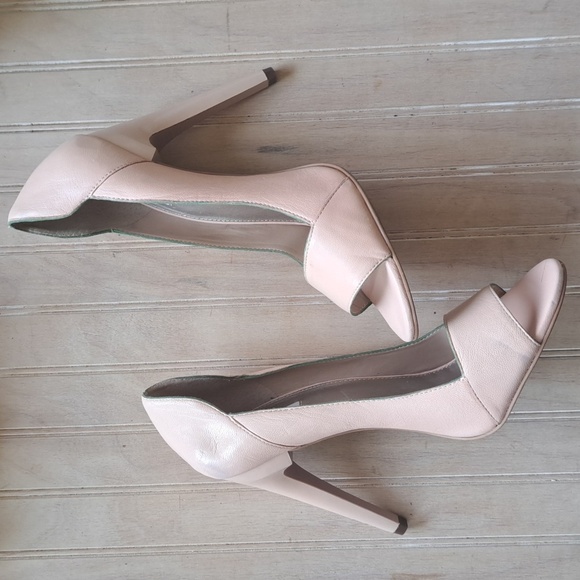 Rachel Roy Leather Soft Blush Pink Open-toe Stiletto High Heel Pumps Designer - Picture 1 of 15